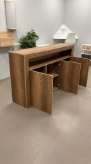 LED Aydınlatmalı 3 Kapaklı Ceviz Renk Modern Konsol Büfe | Geniş Depolama Alanlı Şık Salon Dolabı