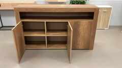 LED Aydınlatmalı 3 Kapaklı Ceviz Renk Modern Konsol Büfe | Geniş Depolama Alanlı Şık Salon Dolabı