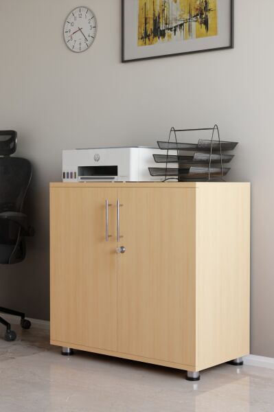 Açık Meşe Renk Kilitli Evrak ve Klasör Dolabı | 2 Kapaklı Raflı Ofis Saklama Dolabı | Ofis Mobilyası