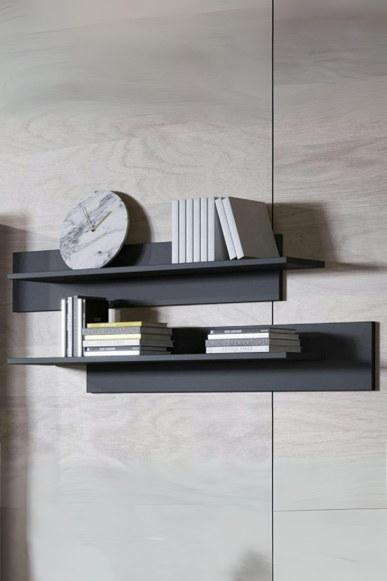 Mat Siyah Dekoratif Duvar Rafı Kitaplık | Modern Duvara Monte Raf Seti | 2'li Salon Raf Modelleri | Ofis ve Ev İçin Duvar Tipi Şık Raf Sistemi