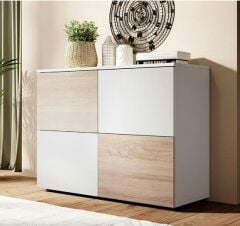 Mat Beyaz ve Sonoma Renkli Kapaklı Çok Amaçlı Dolap | Modern Raflı Konsol| Geniş Depolama Alanı Sunan Şık Ofis ve Ev Dolabı