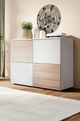 Mat Beyaz ve Sonoma Renkli Kapaklı Çok Amaçlı Dolap | Modern Raflı Konsol| Geniş Depolama Alanı Sunan Şık Ofis ve Ev Dolabı