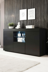 LED Aydınlatmalı Mat Siyah Konsol Dolap | Modern Kapaklı Geniş Saklama Alanı | Salon, Yemek Odası, TV Altı Konsol Modelleri