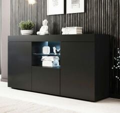 LED Aydınlatmalı Mat Siyah Konsol Dolap | Modern Kapaklı Geniş Saklama Alanı | Salon, Yemek Odası, TV Altı Konsol Modelleri