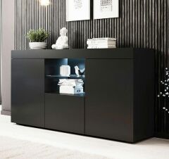 LED Aydınlatmalı Mat Siyah Konsol Dolap | Modern Kapaklı Geniş Saklama Alanı | Salon, Yemek Odası, TV Altı Konsol Modelleri