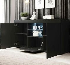 LED Aydınlatmalı Mat Siyah Konsol Dolap | Modern Kapaklı Geniş Saklama Alanı | Salon, Yemek Odası, TV Altı Konsol Modelleri