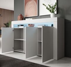 Led Aydınlatmalı Modern Konsol Dolap | Mat Beyaz Renk | Kapaklı ve Raflı Geniş Depolama Alanı