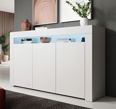 Led Aydınlatmalı Modern Konsol Dolap | Mat Beyaz Renk | Kapaklı ve Raflı Geniş Depolama Alanı