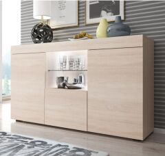 Led Aydınlatmalı Modern Konsol | Cam Raflı Şık Tasarım | Salon ve Yemek Odası İçin Çok Gözlü Depolama Büfesi Sonomo