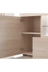 Led Aydınlatmalı Modern Konsol | Cam Raflı Şık Tasarım | Salon ve Yemek Odası İçin Çok Gözlü Depolama Büfesi Sonomo