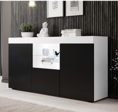 Led Aydınlatmalı Modern Konsol | Cam Raflı Kapaklı Şık Tasarım | Salon ve Yemek Odası İçin Dekoratif Depolama Dolabı s