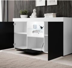 Led Aydınlatmalı Modern Konsol | Cam Raflı Kapaklı Şık Tasarım | Salon ve Yemek Odası İçin Dekoratif Depolama Dolabı s