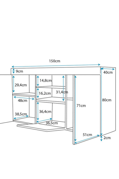Led Aydınlatmalı Cam Raflı Modern Konsol | Kapaklı ve Açık Raflı Çok Amaçlı Şık Depolama Büfesi | Salon ve Yemek Odası Kullanımına Uygun Sonomo-Beyaz