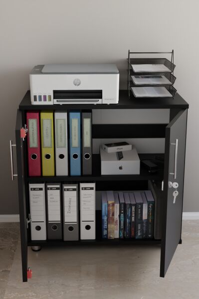 Kilitli Raflı Dolap | Çift Kapaklı Çok Amaçlı Saklama Ünitesi | Ofis, Ev ve Atölye Kullanımına Uygun Düzenleyici Dolap Siyah