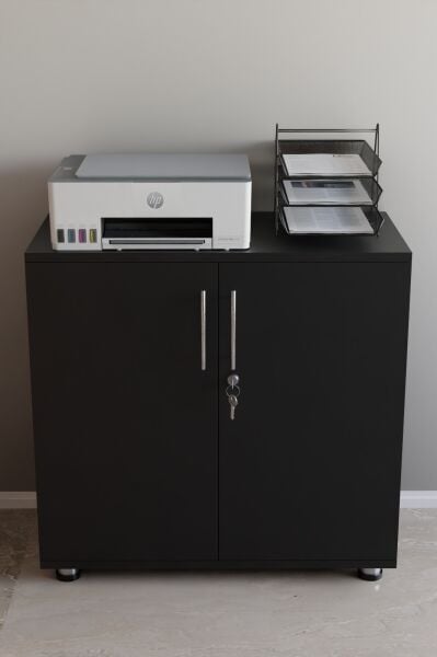 Kilitli Raflı Dolap | Çift Kapaklı Çok Amaçlı Saklama Ünitesi | Ofis, Ev ve Atölye Kullanımına Uygun Düzenleyici Dolap Siyah