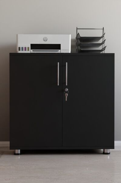 Kilitli Raflı Dolap | Çift Kapaklı Çok Amaçlı Saklama Ünitesi | Ofis, Ev ve Atölye Kullanımına Uygun Düzenleyici Dolap Siyah