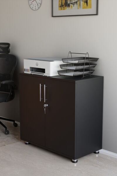 Kilitli Raflı Dolap | Çift Kapaklı Çok Amaçlı Saklama Ünitesi | Ofis, Ev ve Atölye Kullanımına Uygun Düzenleyici Dolap Siyah