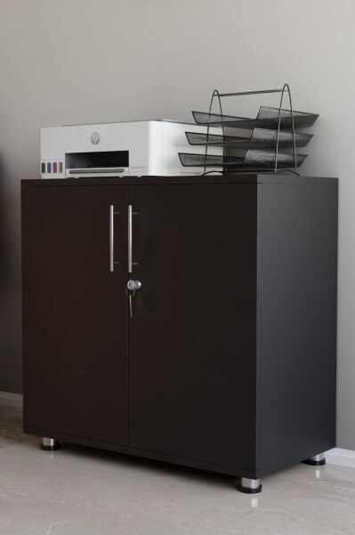 Kilitli Raflı Dolap | Çift Kapaklı Çok Amaçlı Saklama Ünitesi | Ofis, Ev ve Atölye Kullanımına Uygun Düzenleyici Dolap Siyah