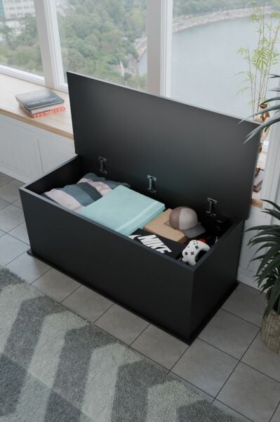 Çeyiz Sandığı Çok Amaçlı Saklama Kutusu Salon Antre Mobilyası Oyuncak Organizer Sandık 125x40 cm Siyah