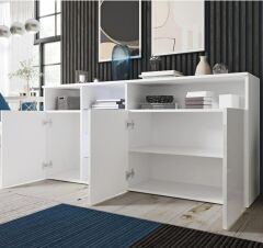 LED Işıklı Cam Raflı Modern Konsol | Geniş Saklama Alanlı Şık Dolap | Salon ve Yemek Odası İçin Dekoratif Tasarım Beyaz
