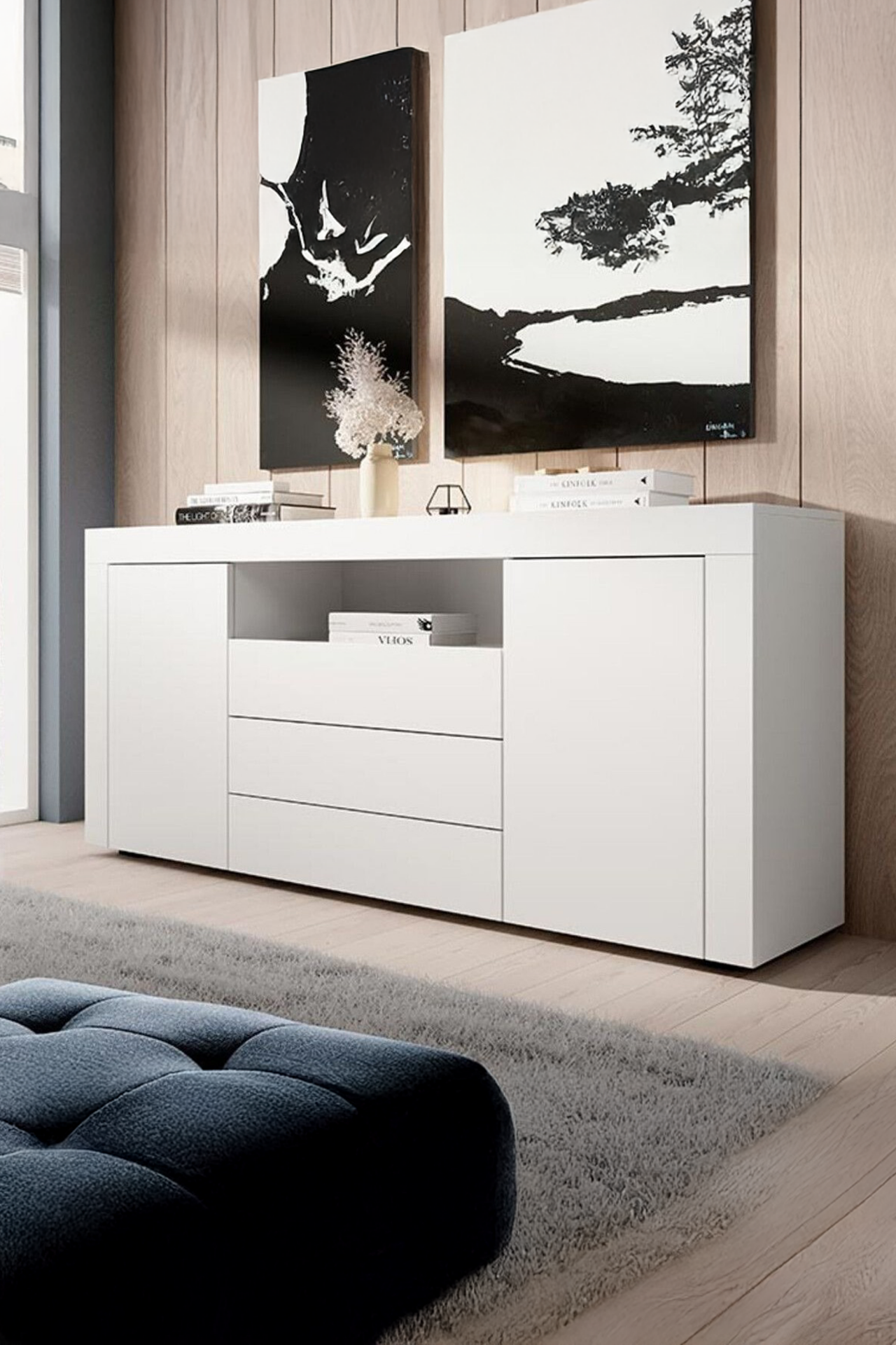Modern Çekmeceli Konsol ve Şık Depolama Ünitesi | Salon, Oturma Odası ve Yatak Odası İçin Geniş Saklama Alanı Sunan Minimalist Tasarım Mat Beyaz