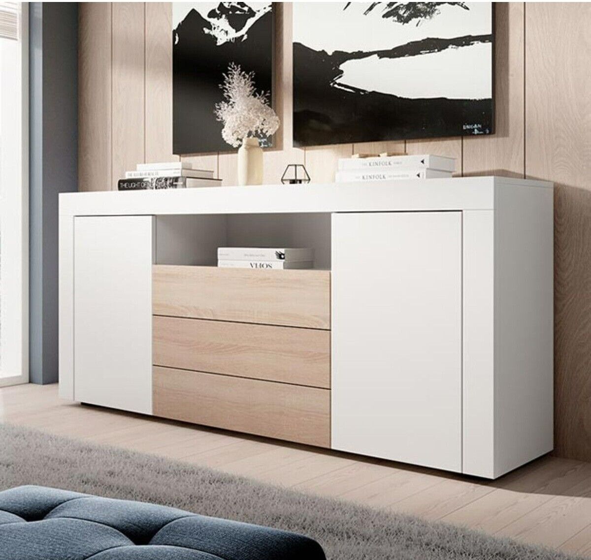 Modern Çekmeceli Konsol ve Şık Depolama Ünitesi | Salon, Oturma Odası ve Yatak Odası İçin Geniş Saklama Alanı Sunan Minimalist Tasarım Mat Beyaz- Sonomo