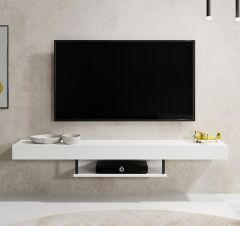 Duvara Monte Modern TV Ünitesi | Minimalist Tasarımlı 150 cm Şık Raflı TV Altlığı | Askılı Konsol Modeli Beyaz