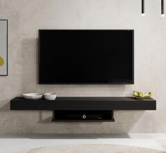 Duvara Monte Modern TV Ünitesi | Minimalist Tasarımlı 150 cm Şık Raflı TV Altlığı | Askılı Konsol Modeli Siyah