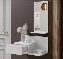Dekoratif Aynalı Duvara Monte Dresuar | Çekmeceli Modern Giriş ve Antre Ünitesi Beyaz
