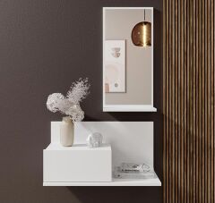 Dekoratif Aynalı Duvara Monte Dresuar | Çekmeceli Modern Giriş ve Antre Ünitesi Beyaz