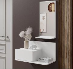 Dekoratif Aynalı Duvara Monte Dresuar | Çekmeceli Modern Giriş ve Antre Ünitesi Beyaz