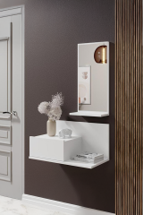 Dekoratif Aynalı Duvara Monte Dresuar | Çekmeceli Modern Giriş ve Antre Ünitesi Beyaz