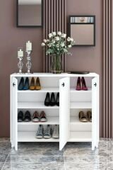 3 Kapaklı Modern Beyaz Ayakkabılık | Portmanto Şık Giriş Dolabı | Çok Raflı Ayakkabı Dolabı