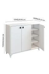 3 Kapaklı Modern Beyaz Ayakkabılık | Portmanto Şık Giriş Dolabı | Çok Raflı Ayakkabı Dolabı