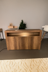 LED Aydınlatmalı 3 Kapaklı Ceviz Renk Modern Konsol Büfe | Geniş Depolama Alanlı Şık Salon Dolabı