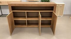 LED Aydınlatmalı 3 Kapaklı Ceviz Renk Modern Konsol Büfe | Geniş Depolama Alanlı Şık Salon Dolabı