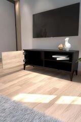 Modern TV Ünitesi Kapaklı Raflı TV Sehpası Salon İçin Minimal Tasarım Fonksiyonel TV Dolabı