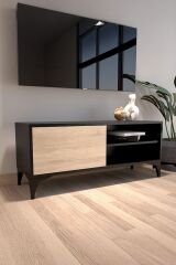 Modern TV Ünitesi Kapaklı Raflı TV Sehpası Salon İçin Minimal Tasarım Fonksiyonel TV Dolabı