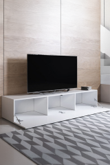 Modern TV Ünitesi Duvara Monte Kapaklı TV Sehpası Minimal Salon Raflı Depolama Ünitesi Beyaz 160cm