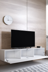 Modern TV Ünitesi Duvara Monte Kapaklı TV Sehpası Minimal Salon Raflı Depolama Ünitesi Beyaz 160cm