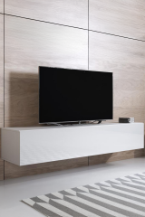 Modern TV Ünitesi Duvara Monte Kapaklı TV Sehpası Minimal Salon Raflı Depolama Ünitesi Beyaz 160cm