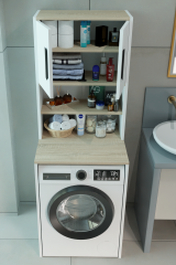 Çamaşır Makinesi Üstü Çok Amaçlı Banyo Dolabı Kapaklı ve Raflı, Depolama Alanı, Modern Tasarım Dolap Beyaz-Sonoma