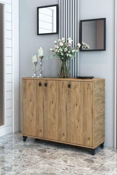 3 Kapaklı Ayakkabılık Çok Raflı Ayakkabı Dolabı Modern Geniş İç Hacimli Ayakkabı Saklama Dolabı Atlantik Çam