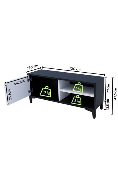 Modern TV Ünitesi Kapaklı Raflı TV Sehpası Salon İçin Minimal Tasarım Fonksiyonel TV Dolabı Beyaz Sonomo