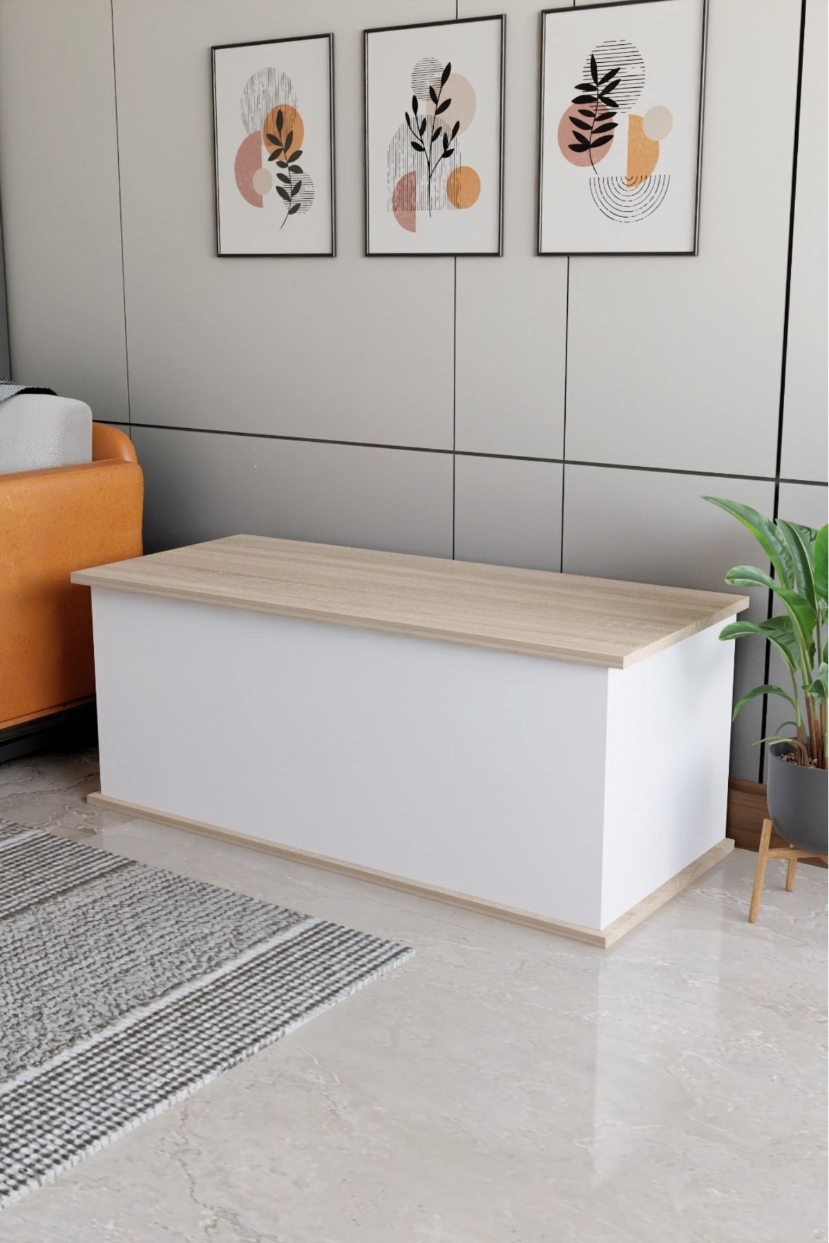 Çeyiz Sandığı Çok Amaçlı Saklama Kutusu Salon Antre Mobilyası Oyuncak Organizer Sandık 100x40 cm Beyaz Sonomo