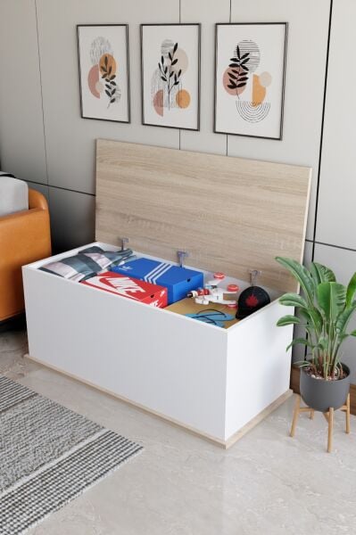 Çeyiz Sandığı Çok Amaçlı Saklama Kutusu Salon Antre Mobilyası Oyuncak Organizer Sandık 100x40 cm Beyaz Sonomo