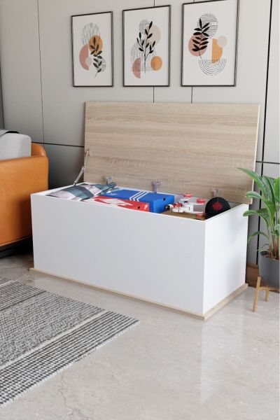 Çeyiz Sandığı Çok Amaçlı Saklama Kutusu Salon Antre Mobilyası Oyuncak Organizer Sandık 125x40 cm Beyaz Sonomo