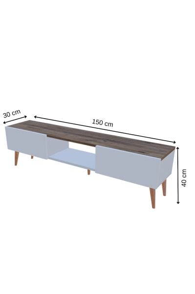 ECM Siesta Modern TV Ünitesi Atlantik Çam | Beyaz |  2 Kapaklı  | 1 Raflı |  Ahşap Ayaklı 150 cm