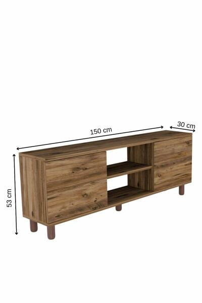 Modern Meşe TV Ünitesi 150 cm – 65''e Kadar Uyumlu Kapaklı Dolap + Raf Country Serisi