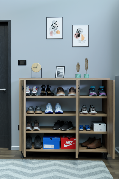 3 Kapaklı Ayakkabılık Raflı Modern Ayakkabı Dolabı, Geniş Depolama Alanı, Kolay Kurulum Vestiyer Atlantik Çam